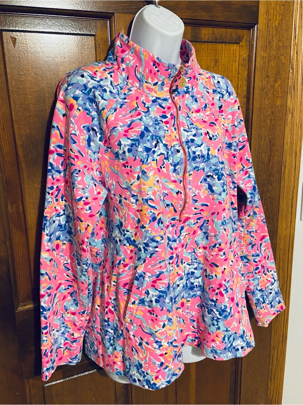 Lilly Pulitzer 1/4 zip Resort sweatshirt Coco Coral Crab Pink popover Size XL